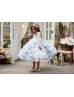 Long Sleeves Blue Sparkling Lace Tulle Ruffled Flower Girl Dress